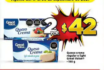 Bodega Aurrerá Queso Crema Regular o Light Great Value 190g oferta