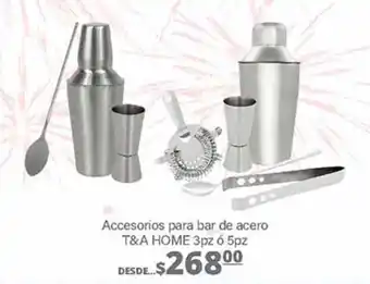 La Comer Accesorios para bar de acero T&A HOME 3pz ó 5pz oferta