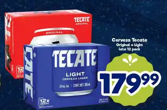 Cerveza Tecate Original o Light lata 12 pack