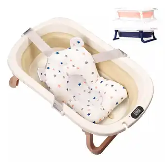 Bañera tina de baño plegable portatil con almohada para bebe color beige liso