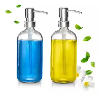 Mercado Libre 2 Dispensadores Multiusos De Vidrio Jabón, Loción, Jabonera, para Baño con Bomba de Acero Inoxidable con Capacidad de 475 ml oferta