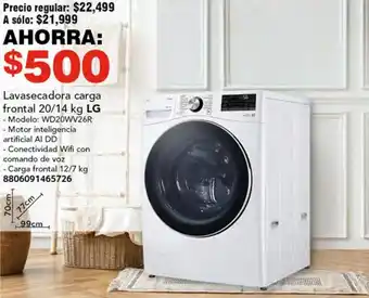 Soriana Híper LG Lavasecadora carga frontal 20/14 kg oferta