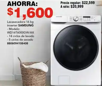 Soriana Híper SAMSUNG Lavasecadora 16 kg inverter oferta