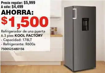 KOOL FACTORY Refrigerador de una puerta 6.3 pies