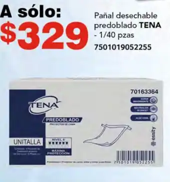 Pañal desechable predoblado TENA - 1/40 pzas