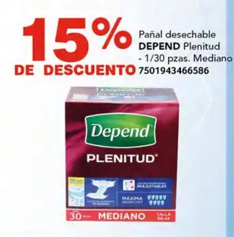 Pañal desechable DEPEND Plenitud - 1/30 pzas. Mediano