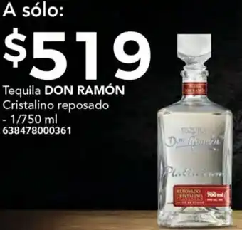 Soriana Híper Tequila DON RAMÓN Cristalino reposado 1/750ml oferta