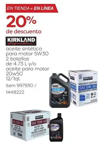 KIRKLAND aceite sintético para motor 5W30 2 botellas de 4.73 Ly/o aceite para motor 20w50 12/1qt