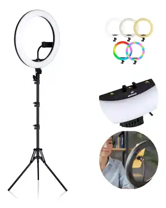 Mercado Libre Lampara aro de luz led divitech 14 pulgadas con tripié para foto video maquillaje luz calida - fria - rgb oferta