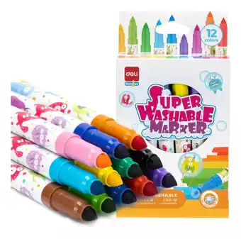 Plumones lavables punto grueso deli marcador 12pz rotulador