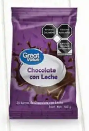 Walmart Chocolate con leche Great Value 20 pzas oferta