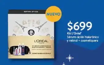 Walmart Kit L'Oréal Sérums ácido hialurónico y retinol + cosmetiquera oferta