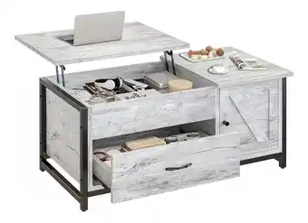 Mercado Libre Mesa de centro de madera rustica elevable 2 cajones y puerta color gris oferta