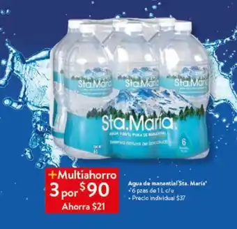 Agua de manantial Sta. Maria 6 pzas de 1L x 3
