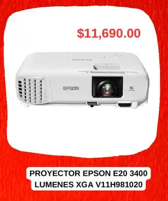 Ofix PROYECTOR EPSON E20 3400 LUMENES XGA V11H981020 oferta