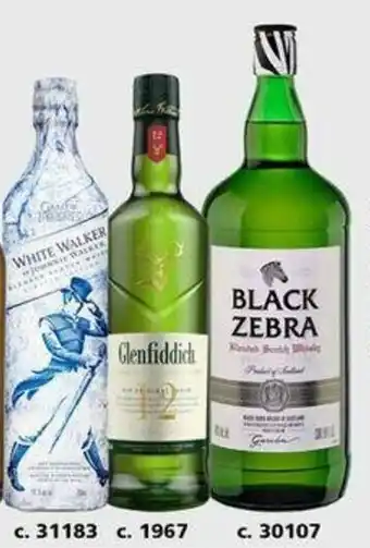 Bodegas Alianza WHISKY JOHNNIE WALKER WHITE GAME THRONES 700 ml GLENFIDDICH 12 AÑOS 750 ml BLACK ZEBRA 1.5L oferta