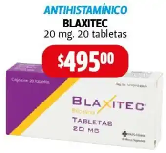 Farmacias Guadalajara ANTIHISTAMÍNICO BLAXITEC 20 mg 20 tabletas oferta