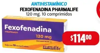 Farmacias Guadalajara FEXOFENADINA PHARMALIFE 120 mg 10 comprimidos oferta