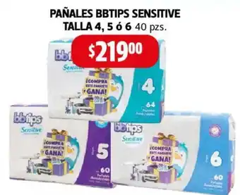 Farmacias Guadalajara PAÑALES BBTIPS SENSITIVE TALLA 4, 5 ó 6 40 pzs oferta
