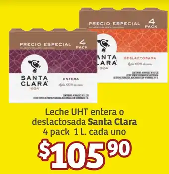 Soriana Súper Leche UHT entera o deslactosada Santa Clara 4 pack 1 L. cada uno oferta