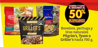 Boneless, pechuga y tiras naturales Pilgrim's, Tyson o Griller's hasta 700 g.