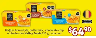 Soriana Súper Waffles homestyle, buttermilk, chocolate chip o blueberries Valley Foods 310 g. cada uno oferta
