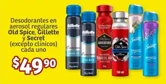 Desodorantes en aerosol regulares Old Spice, Gillette y Secret (excepto clínicos) cada uno
