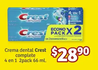 Crema dental Crest complete 4 en 1 2pack 66 ml.