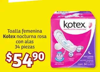Soriana Súper Toalla femenina Kotex nocturna rosa con alas 34 piezas oferta