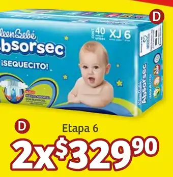 Soriana Súper Pañal Absorsec 40 piezas x 2 Etapa 6 oferta