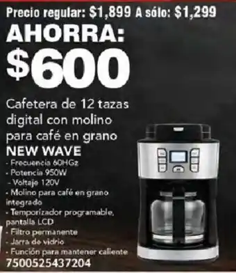 City Club NEW WAVE Cafetera de 12 tazas digital con molino para café en grano oferta