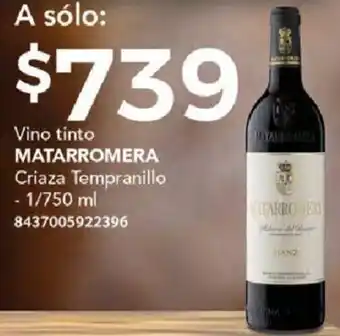 City Club Vino tinto MATARROMERA Criaza Tempranillo 1/750ml oferta
