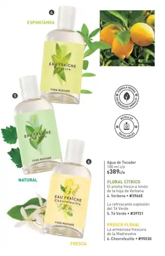 Agua de Tocador 100 ml c/u Verbena, Té Verde, Chevrefeuille