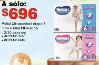 City Club Pañal Ultraconfort etapa 6 niño o niña HUGGIES 3/30pzas oferta