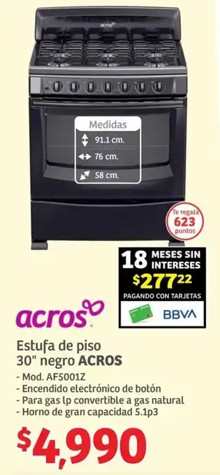 Soriana Híper ACROS Estufa de piso 30" NEGRO oferta