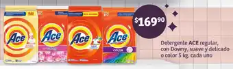 Soriana Híper Detergente ACE regular, con Downy, suave y delicado o color 5kg oferta