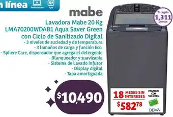 Soriana Híper mabe Lavadora Mabe 20 Kg oferta