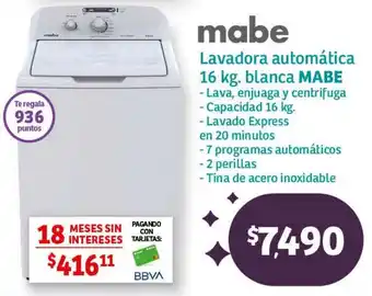 Soriana Híper mabe Lavadora automática 16kg MABE oferta