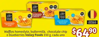 Soriana Híper Waffles homestyle, buttermilk, chocolate chip o blueberries Valley Foods 310g oferta