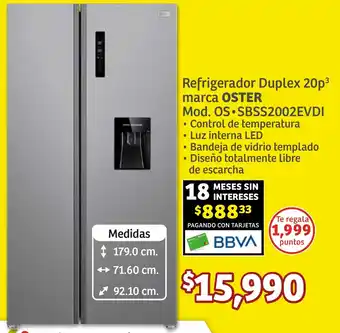 Soriana Híper Refrigerador Duplex 20p³ marca OSTER oferta