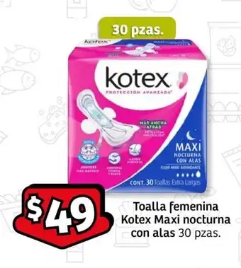 Soriana Express Toalla femenina Kotex Maxi nocturna con alas 30 pzas. oferta