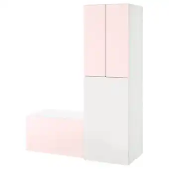 Småstad clóset con módulo extraíble, blanco rosa claro/con banca para almacenaje, 150x57x196 cm