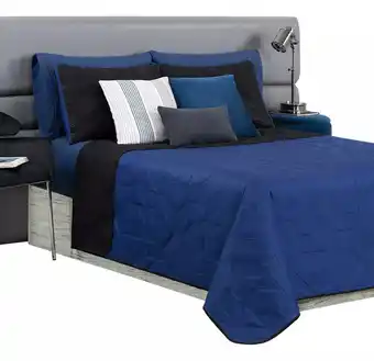 Edredón matrimonial doble vista incluye 2 fundas real textil color azul rey - negro