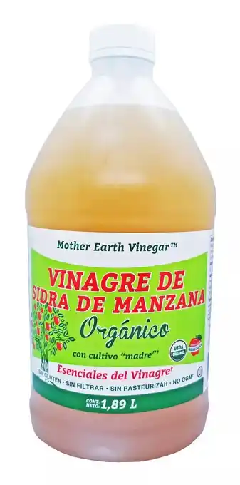 Vinagre de sidra de manzana orgánico con cultivo madre mother earth vinegar 1.89 l sin filtrar sin gluten sin pasteurizas