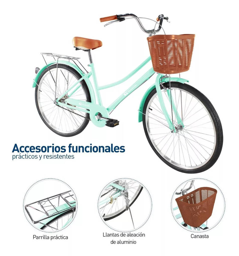 Bicicleta urbana de paseo r26 doble freno vintage canastilla color