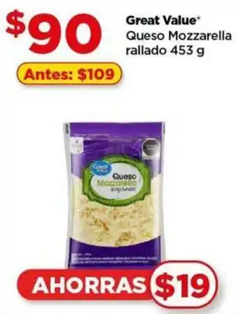 Bodega Aurrerá Great Value Queso Mozzarella rallado 453 g oferta