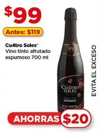Bodega Aurrerá Cu4tro Soles Vino tinto afrutado espumoso 700 ml oferta