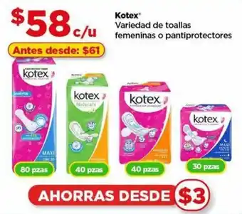 Bodega Aurrerá Kotex Variedad de toallas femeninas o pantiprotectores oferta