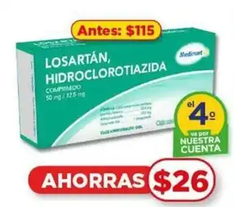 Bodega Aurrerá Medimart Losartán, Hidroclorotiazida 50 mg/12.5 mg 30 comprimidos oferta