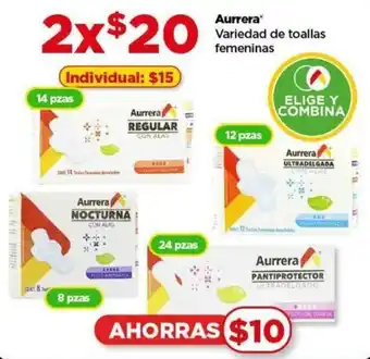 Bodega Aurrerá Aurrera Variedad de toallas femeninas x 2 oferta